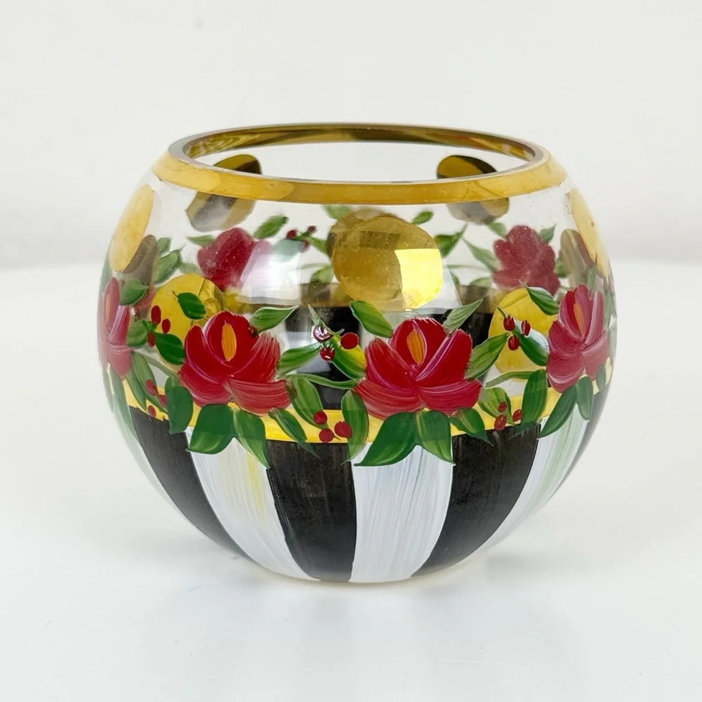 Mackenzie Childs Heirloom Rose Bowl Vase Hand Painted- Retired Rare